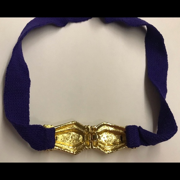 Designer Purple Knit Belt Gold Color Enamel on Both Parts of Buckle 31 7/8” Long - Picture 2 of 16